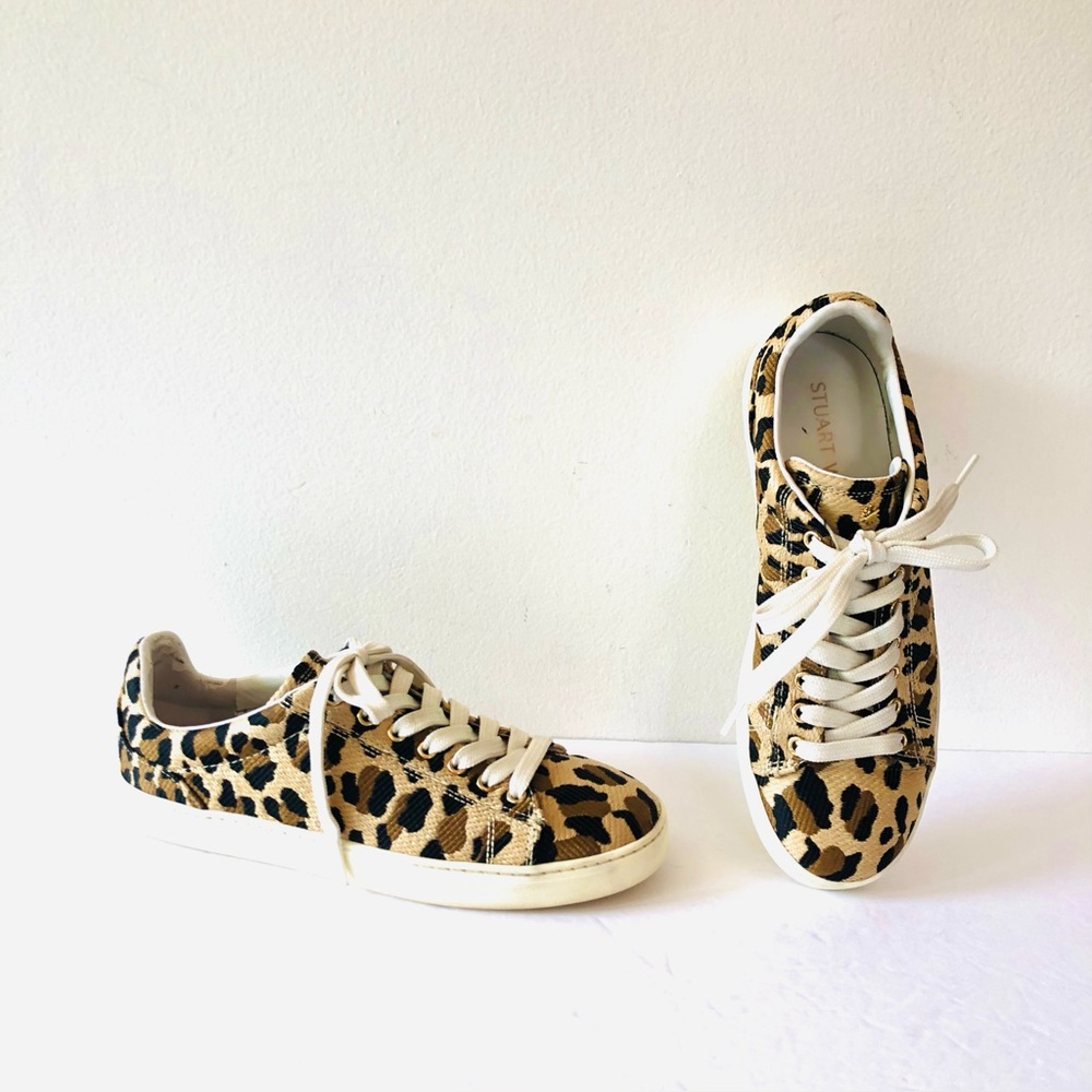 Stuart Weitzman Livvy Leopard-Print Raffia Sneakers